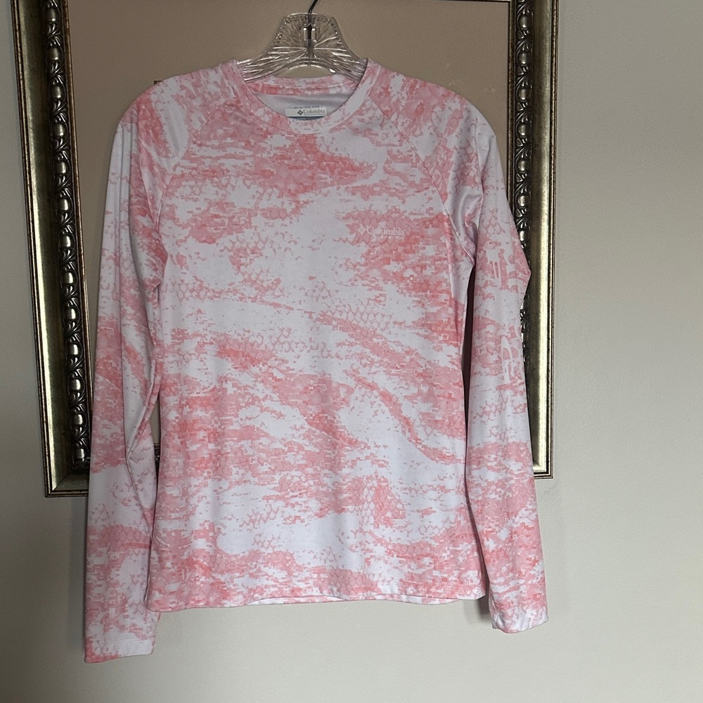 Columbia PFG Women’s Pink & White Sports Outdoor Shirt Small Sun & Sweat Resist